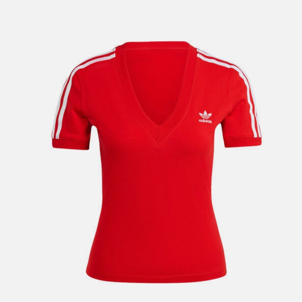 adidas Originals Three Stripe Color Block V-Neck Slim Fit Short Sleeve T-Shirt